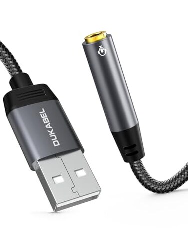 DUKABEL USB Audio Adapter 35mm Audio Jack Adapter Support TRRS 4 Pole Mic USB Aux Stereo Converter External Sound Card for PC Laptop Mac Desktops Linux PS4 PS5 and MoreGrey