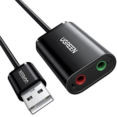 UGREEN USB to Audio Jack Sound Card Adapter with Dual TRS 3Pole 35mm Headphone and Microphone USB to Aux 35mm External Audio Converter for Windows Mac Linux PC Laptops Desktops PS5 Switch 2