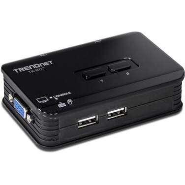 TRENDnet 2Port USB KVM Switch TK207K Control Two Computers with One Set of Console Controls 2048 x 1536 Resolution 60Hz Refresh Rate All Required Cabling Included Black