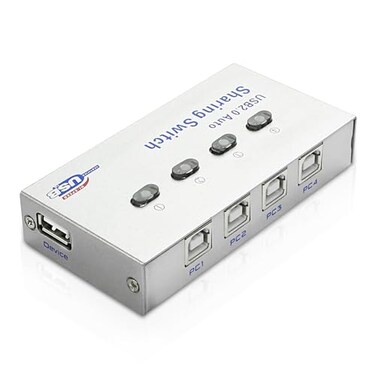 XMSJSIY USB 20 Sharing Switch Selector 4 in 1 Out Printer Sharer Switcher 4 PC to 1 Splitter Hub for PCPrinterScannerKeyboard PlotterCard Reader 1 PCS