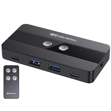 Cable Matters USB C Switch for 2 Computers Share 2 USBA and 2 USBC Peripherals Keyboard Mouse Printer SSDNo Video No Host Charging10Gbps Data Transfer Remote Control Data Only