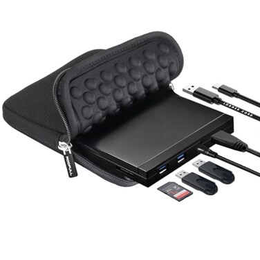 ROOFULL External CD DVD Drive with SD Card Reader USB 30 Ports Hub Carrying Case USBC CD DVD ROMRW Disk Player Burner Writer for Laptop Mac PC Windows 1110 MacBook iMac Desktop Computer