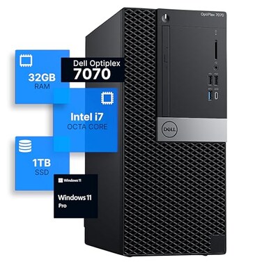 Dell Optiplex 7070 Tower Desktop Computer Intel i79700 34 32GB DDR4 RAM 1TB SSD Solid State Windows 11 Pro Internal WiFi 6 PCIe Adapter Renewed