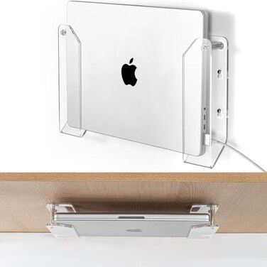 Haohaio Laptop Wall Mount Holder SpaceSaving Under Desk Laptop Mount with Cable Slots Supports 126 Thick Devices Compatible with iPadMacBooksSurface Clear