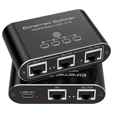 PVBCTCSID Ethernet Splitter 1 to 4 1000Mbps Internet Splitter Supports Simultaneous Networking of 4 Devices Works with Cat55e678 Cable
