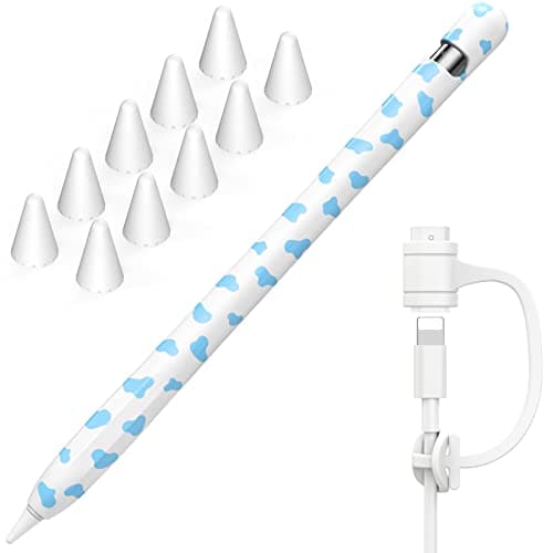 نيو تريندز NIUTRENDZ Cow Print Case for Apple Pencil 1st Generation Case Cover Silicone Protective Sleeve Accessories with Apple Pencil Tips Cover Cable Adapter Tether Blue
