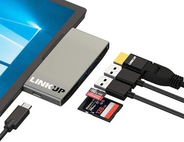 LINKUP Surface Pro 7 Compatible SD Card Micro Memory Reader Adapter Hub 6in1 Docking Station 4K HDMI SDMicroSD Card Slots 2 x USBA 30 1 x USBC Ports