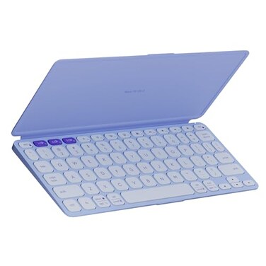Logitech KeystoGO 2 Portable Bluetooth Tablet Keyboard with Builtin Cover Slim Compact Wireless Keyboard for Windows Android Linux iPad iPhone Mac Apple TV Lilac