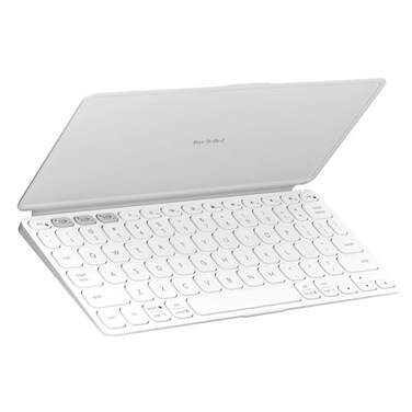 Logitech KeystoGo 2 Portable Bluetooth Keyboard for Tablet with Builtin Cover Slim and Compact Wireless Keyboard for Windows Android Linux iPad iPhone Mac Apple TV Pale Grey