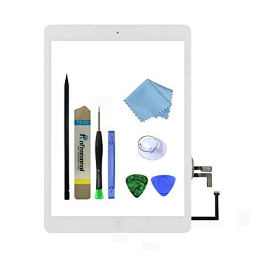 Zentop for White IPad Air 1st Generation Touch Screen Digitizer Glass Replacement Modle A1474 A1475 A1476 with Home ButtonCamera HolderPreinstalled AdhesiveTool Kit