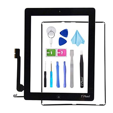 T Phael Black Screen Replacement for iPad 4 A1458 A1459 A1460iPad4 Touch Screen Digitizer Front Glass Assembly Includes Home Button Camera Holder PreInstalled Adhesive Tools Kit