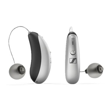 Sennheiser AllDay Clear Bluetooth Hearing Aids OTC Hearing Aids with Bluetooth SelfFitting Programmable Sound FDA Cleared Light Grey