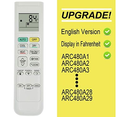 RCECAOSHAN Replacement for Daikin Air Conditioner Remote Control ARC480A1 ARC480A2 ARC480A3 ARC480A4 ARC480A5 ARC480A6 ARC480A7 ARC480A8 ARC480A9 ARC480A10 ARC480A11 English Version Display in Fahrenh