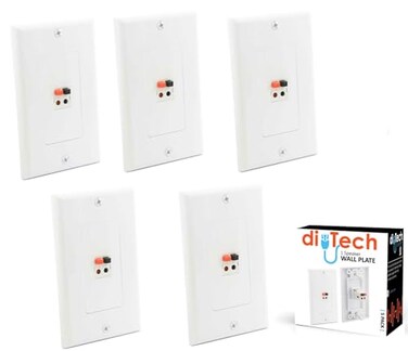 DIYTECH Premium Speaker Wall Plate Spring Loaded Audio Plate for Home Theater Mount Speakers 5 Pack White