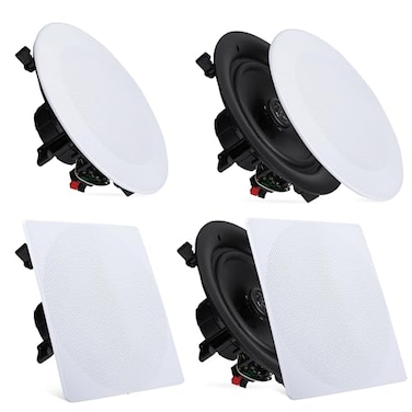 Pyle 8 4 Bluetooth Flush Mount Inwall Inceiling 2Way Speaker System Quick Connections Changeable RoundSquare Grill Polypropylene Cone Tweeter Stereo Sound 4 Ch Amplifier 250 Watt PDICBT286