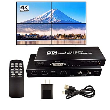 Flylin Video Wall Controller 4K x 2K HD Seamless Splicing Professional Processor with HDMIDVIRS232 Input 4 Way HDMI SPDIF Output 180 Degree Rotate TV Wall Display 2x2 1x2 1x3 1x4 2x1 3x1 4x1