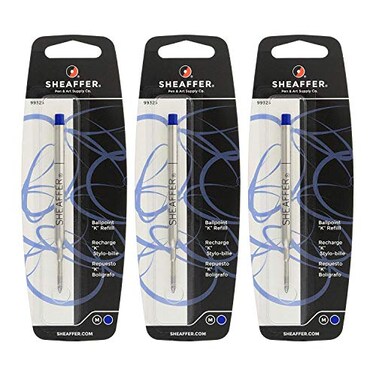 Sheaffer K Ballpoint Pen Refill Medium Point Blue Ink 3Pack 99325 by
