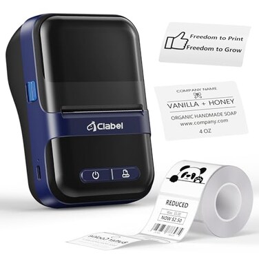 CLABEL Label Maker Machine with Tape 221B Thermal Bluetooth Label Printer 2 Inch Portable Barcode Inkless Sticker for Small Business Retail OfficeOffice Home Came with 1 Roll Label