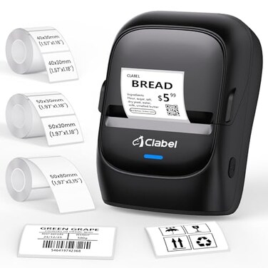 CLABEL Label Maker Machine with Tape 221B Thermal Bluetooth Label Printer 2 Inch Portable Barcode Inkless Sticker for Small Business Retail OfficeOffice Home Came with 3 Roll Label Black