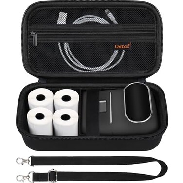 Canboc Carrying Case for Phomemo M110 A30 Label Maker Portable M110 Thermal Label Printer Bag with Removable Shoulder Strap Mesh Pocket fit Printer Labels USB Cable Black Case Only