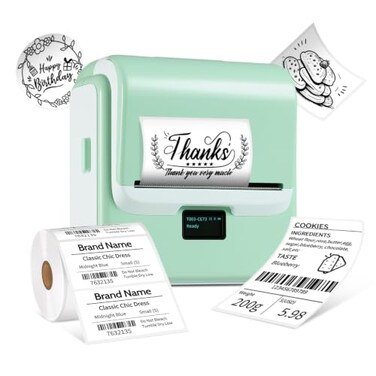 ORGSTA Label Maker Machine with Tape T003 Thermal Label Maker 2 Inch Bluetooth Label Printer Compatible with Phone PC Sticker Printer Barcode Thermal Maker for Small Business Home School