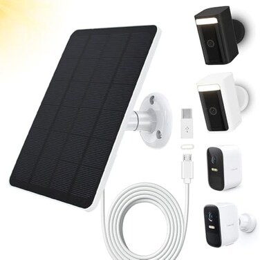 TEKCAM Solar Panel Compatible with WYZE Battery Cam Pro EufyCam 2C2C Pro 4W 5V Solar Charger with 10ft Micro USB Charging Cable for Outdoor Battery Security Camera USB C Adapter Adjustable Wall Mount