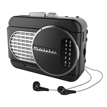 Studebaker Walkabout II Personal Stereo Cassette Player with AMFM Radio and Builtin Speaker BlackSilver