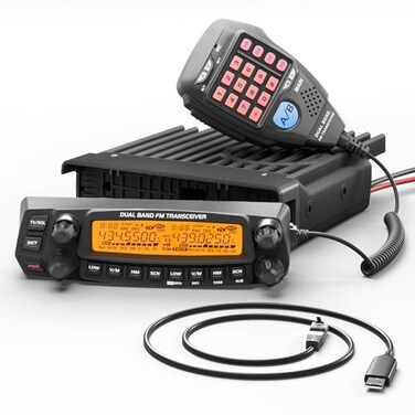 Radioddity DB50 Dual Band Mobile Radio Transceiver UHF VHF 50W High Power Amateur Ham Radio MultiBand Receiver with Detachable Front Panel Programming Cable CTCSSDCS Chirp Programmable
