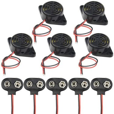 WMYCONGCONG 5 PCS DC 324V Electronic Buzzer Alarm Sounder Continuous Beep and 5 PCS 9V Battery Clip Connector Kit