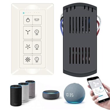 COREBAY Universal Smart Ceiling Fan Remote Control and Light Dimmer 3 Speed with 28h Timming Smart Home Devices That Compatible with Alexa and Google Assistant Beige
