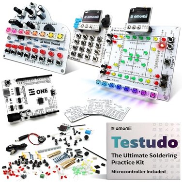 amomii Testudo Soldering Practice Kit Build 3 Gadgets Digital Piano Game Console Keypad With Arduino Compatible microcontroller PDF and video tutorials DIY Gift for Makers Beginners Adults
