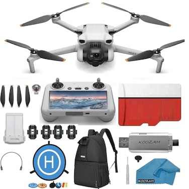 DJI Mini 3 Drone with RC Screen remote Kit Camera Drone Bundle with 128 GB SD 30 USB Card Reader Landing Pad Backpack Strobe lights and More