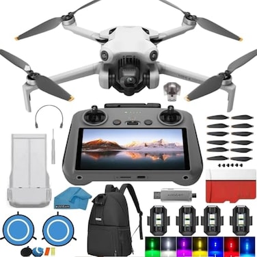 DJI Mini 4 Pro Drone with RC 2 Screen remote Control Bundle Kit Camera Drone Bundle with 128 GB SD 30 USB Card Reader Landing Pad Backpack Strobe Lights and More