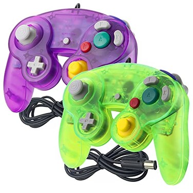 Reiso Gamecube Controller 2 Pack NGC Classic Wired Controller for Wii Game cube Console Clear Purple and Green