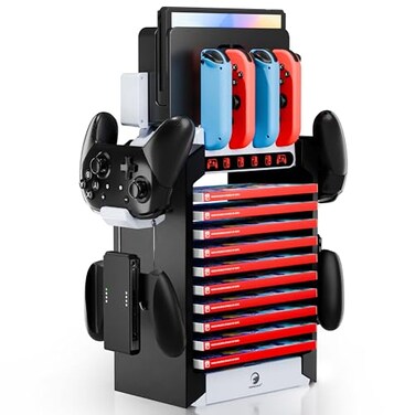 HONCAM Switch Organizer Station with Controller Charger Multifunctional Storage Stand for Nintendo Switch Dock with Controller Holder Joy con Charging Dock and OLED Console
