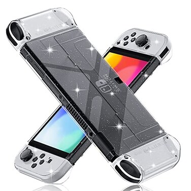 FANPL Improved Version Dockable Clear Case for Nintendo Switch OLED 2021 Protective Case Cover for Switch OLED and Joy Con Controller Strong and Durable Not Easy to Fall Off Glitter