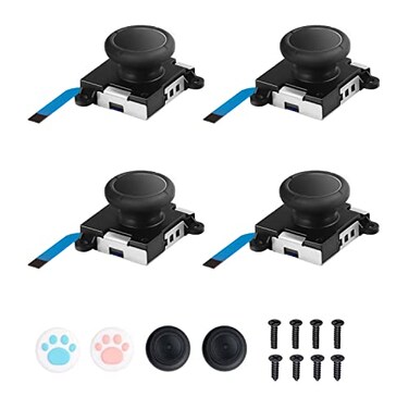 JAOYSTII Joycon Joystick Replacement 4 Pack Replacement Joystick Analog Thumb Stick for Switch Joycon Controller Switch Lite LeftRight Analog Joystick with Thumbstick Caps Screws 4pcs Black