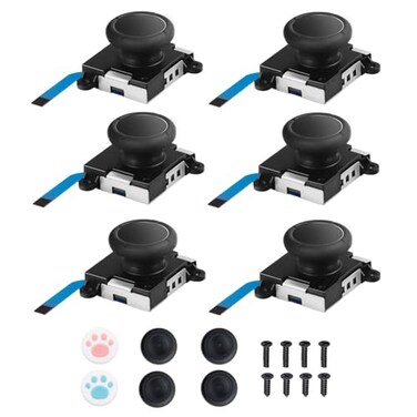 JAOYSTII Joycon Joystick Replacement 6 Pack Replacement Joystick Analog Thumb Stick for Switch Joycon Controller Switch Lite LeftRight Analog Joystick with Thumbstick Caps Screws 6pcs Black