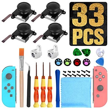 MYPIN New Version 4 Pack Joycon Joystick Replacement 3D Joystick Analog LeftRight Thumb Sticks Sensor Caps for Nintendo Switch Joy Con Controller Joycon Repair Kit NS Repair Tool 33 PCS
