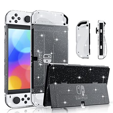 FANPL Glitter Case Compatible with Nintendo Switch OLED Model 2021 Dockable Console Shell and Sparkle Soft TPU Ergonomic Joycon Case