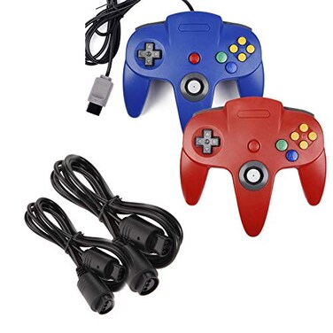 miadore 2 Pack Classic Controllers BlueRed Bundle with 2 Pack 6FT Controller Extension Cable for N64 Console Video Games