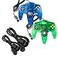 miadore 2 Pack Classic N64 Controllers Jungle GreenBlue Bundle with 2 Pack 6FT N64 Controller Extension Cable