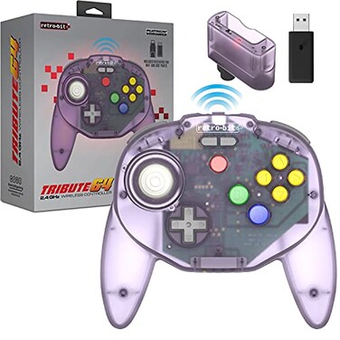 Retro-Bit RetroBit Tribute 64 24 GHz Wireless Controller V2 for Nintendo 64 N64 Switch Online PC MacOS RetroPie Raspberry Pi and Other USB Devices Atomic Purple