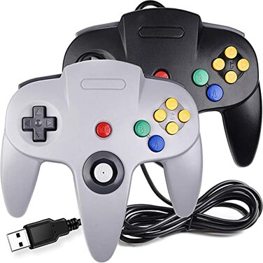 miadore 2 Pack USB Wired N64 Controller Classic N64 PC Gamepad Joystick Controller for Windows PC MAC Linux Raspberry Pi 3 BlackGray