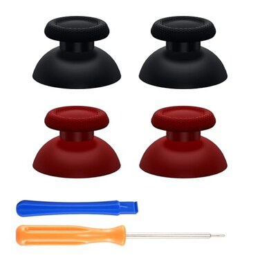 eXtremeRate 2 Pairs Black Carmine Red Replacement Thumbsticks for PS5 Controller Custom Analog Stick Joystick Compatible with PS4 Controllers Universal