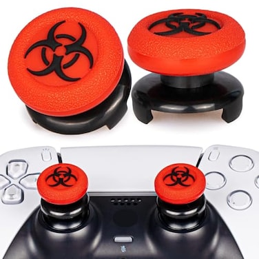 PlayRealm Playrealm FPS Thumbstick Extender 3D Texture Rubber Silicone Grip Cover 2 Sets for PS5 PS4 ControllerBioH Red