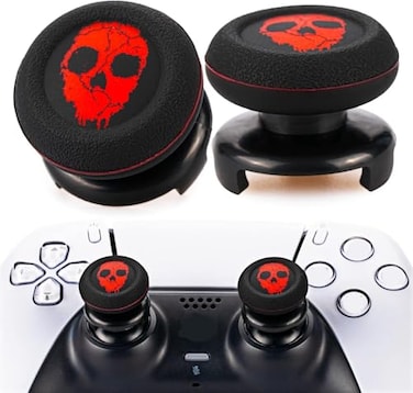PlayRealm Playrealm FPS Thumbstick Extender Printing Rubber Silicone Grip Cover 2 Sets for PS5 PS4 Controller Ghost Red