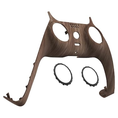 eXtremeRate Wood Grain Decorative Trim Shell Compatible with p s 5 Controller Soft Touch DIY Replacement Clip Shell Custom Plates Cover Compatible with p s 5 Controller with Accent Rings