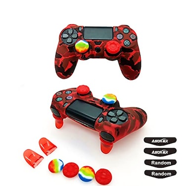 Asokex Silicone Skin Cover for Ps4 Controller 1pc AntiSlip Case 1 Pair L2 R2 Trigger Extender 4pcs Thumb Grips4pcs LED Light Bar Decal Protector for DualShock PS4 SlimPro Controller Red Camouflage