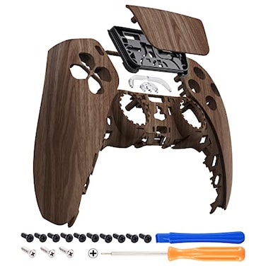 eXtremeRate Wood Grain Soft Touch Touchpad Front Top Shell Compatible with ps5 Controller BDM010 020 030 040 050 DIY Replacement Shell Custom Touch Pad Cover Compatible with ps5 Controller